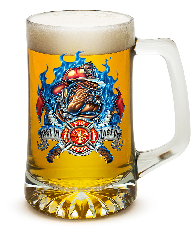 GLASSWARE-Tankard- Fire and Rescue, First in Last Out 25oz